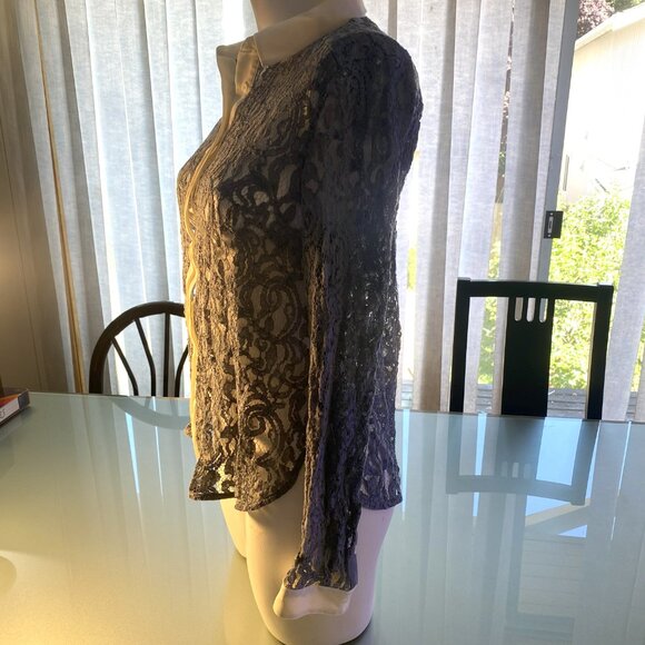 Anthropologie Maeve Long Sleeve Lace Top Cornflower Blue & White Size 6 Unlined - Picture 2 of 5